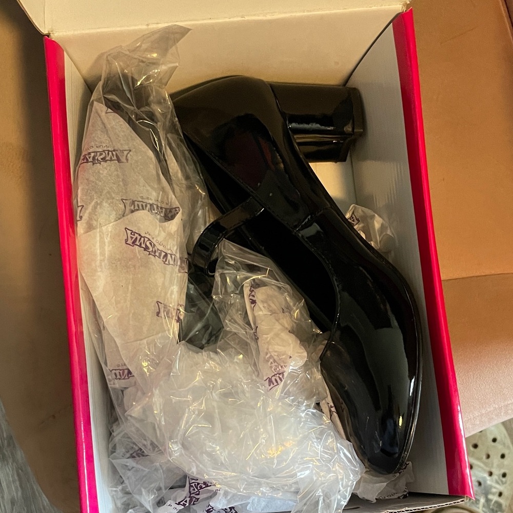 funtasma black patent leather school girl heels